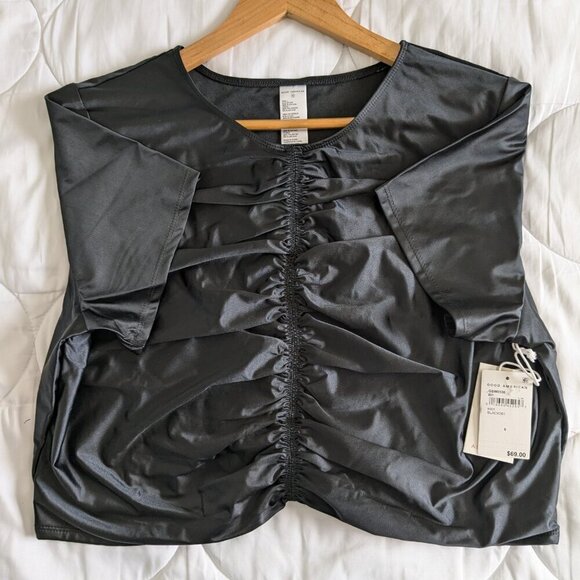 Good American Crop Swim Shirt Size 3XL Black Ruched-front Short Sleeve Top NWT - Picture 10 of 13